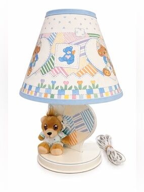 Vintage Dolly Inc Teddy Bear Nursery Lamp Pastel Shade Baby Room Light